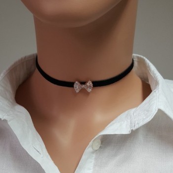 925K Sterling Silver Bow tie Baguette Choker Necklace