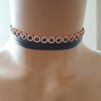 925K Sterling Silver Choker Cz Diamond Black Leather Necklace