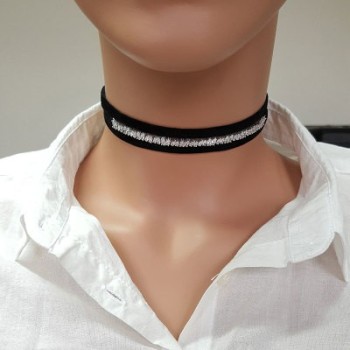 925K Sterling Silver Choker Cz Diamond Black Leather Necklace