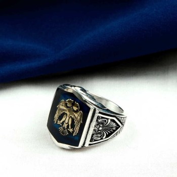 925K Sterling Silver Double Head Eagle Men Ring