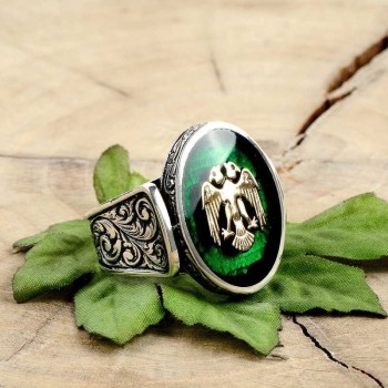 925K Sterling Silver Double Head Eagle Men Ring