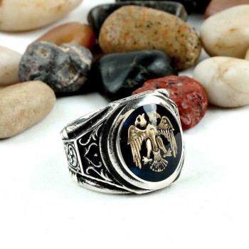 925K Sterling Silver Double Head Eagle Men Ring