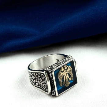 925K Sterling Silver Double Head Eagle Men Ring