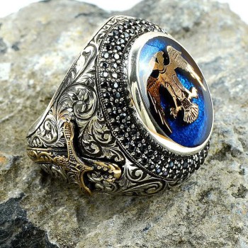 925K Sterling Silver Double Head Eagle Men Ring