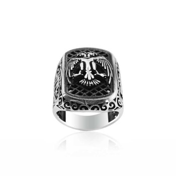 925K Sterling Silver Double Head Eagle Men Ring