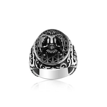 925K Sterling Silver Double Head Eagle Men Ring