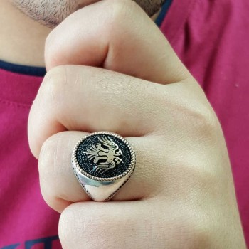 925K Sterling Silver Double Head Eagle Men Ring