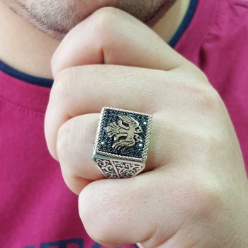 925K Sterling Silver Double Head Eagle Men Ring