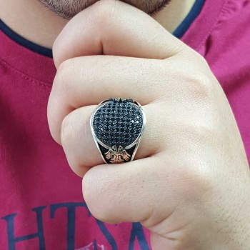 925K Sterling Silver Double Head Eagle Men Ring