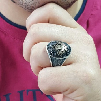 925K Sterling Silver Double Head Eagle Men Ring