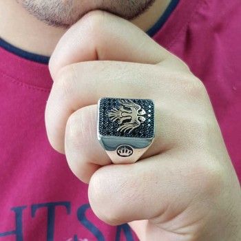 925K Sterling Silver Double Head Eagle Men Ring