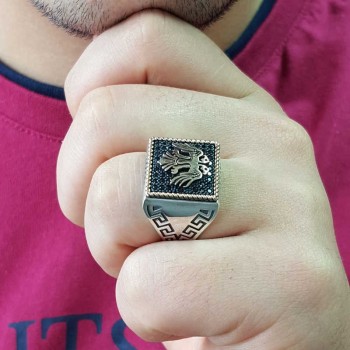 925K Sterling Silver Double Head Eagle Men Ring