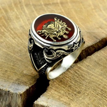 925K Sterling Silver Ottoman Arms Men Ring