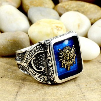 925K Sterling Silver Ottoman Arms Men Ring