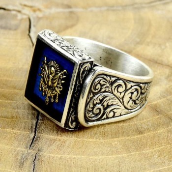 925K Sterling Silver Ottoman Arms Men Ring