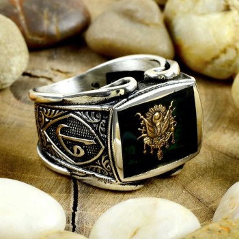 925K Sterling Silver Ottoman Arms Men Ring