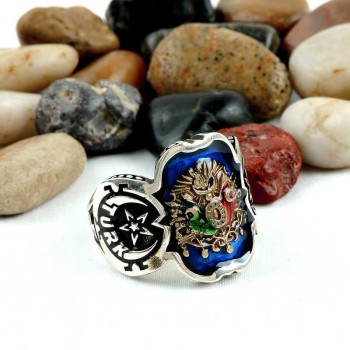 925K Sterling Silver Ottoman Arms Men Ring