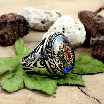 925K Sterling Silver Ottoman Arms Men Ring