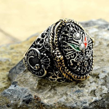 925K Sterling Silver Ottoman Arms Men Ring