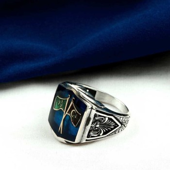 925K Sterling Silver Ottoman Flag Men Ring