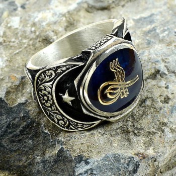 925K Sterling Silver Ottoman Tugra Men Ring