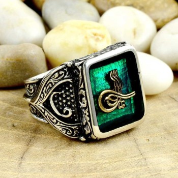 925K Sterling Silver Ottoman Tugra Men Ring