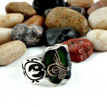 925K Sterling Silver Ottoman Tugra Men Ring