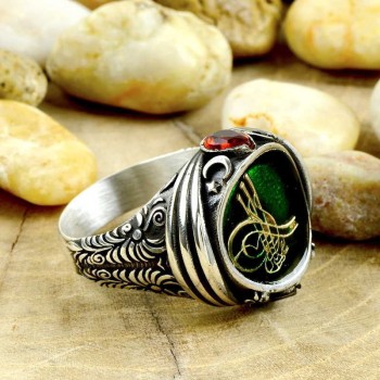 925K Sterling Silver Ottoman Tugra Men Ring