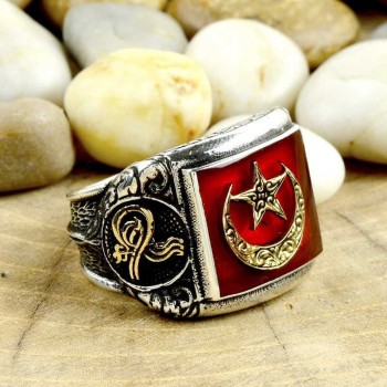 925K Sterling Silver Star And Crescent Men Ring