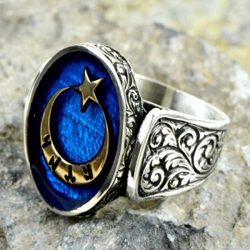 925K Sterling Silver Star And Crescent Men Ring