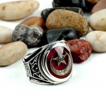 925K Sterling Silver Star And Crescent Men Ring