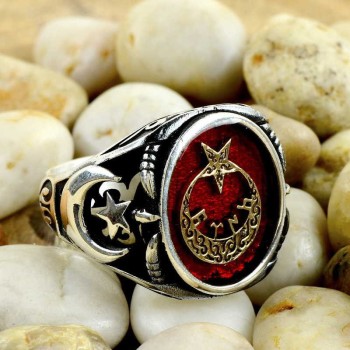 925K Sterling Silver Star And Crescent Men Ring