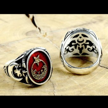 925K Sterling Silver Star And Crescent Men Ring