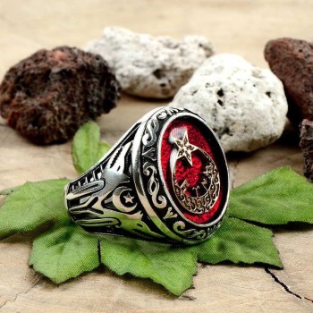 925K Sterling Silver Star And Crescent Men Ring