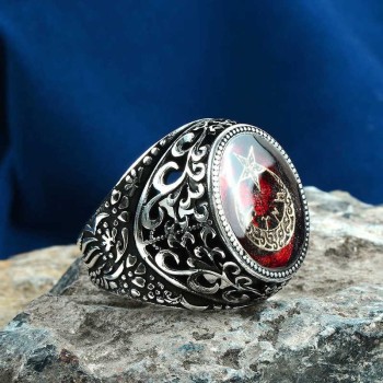 925K Sterling Silver Star And Crescent Men Ring