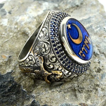 925K Sterling Silver Star And Crescent Men Ring