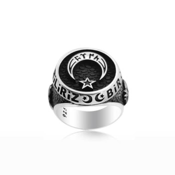 925K Sterling Silver Star And Crescent Men Ring