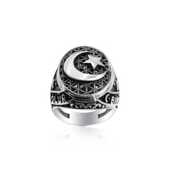 925K Sterling Silver Star And Crescent Men Ring