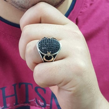 925K Sterling Silver Star And Crescent Men Ring