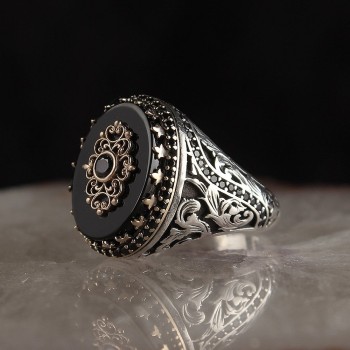 925 Sterling Silver Green Aqeeq Stone Hanmdade Men Ring