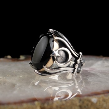 925 Sterling Silver Onyx Stone Ottoman Tugra Men Ring