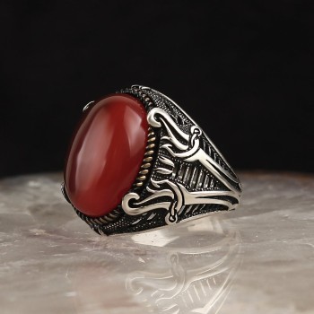 925 Sterling Silver Turquoise Stone Sword Handmade Men Ring