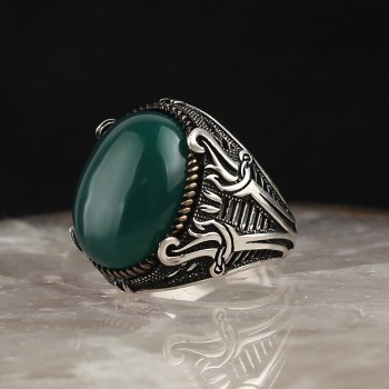 925 Sterling Silver Turquoise Stone Sword Handmade Men Ring