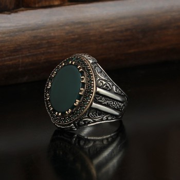 925 Sterling Silver Onyx Stone Pen Workmanship Men Ring