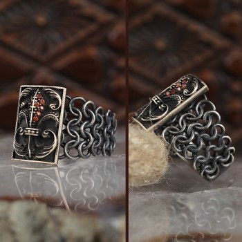 925 Sterling Silver Eagle Head Handmaed Chain Men Ring