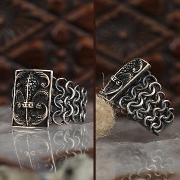 925 Sterling Silver Eagle Head Handmaed Chain Men Ring