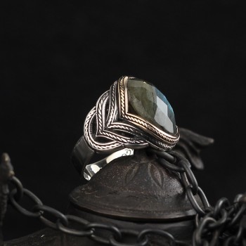 925 Sterling Silver Saphire Stone Handmade Men Ring