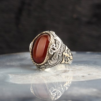 925 Sterling Silver Onyx Stone Pen Workmanship Men Ring