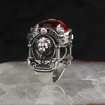 925 Sterling Silver Black Zircon Stone Lion Head Motif Men Ring