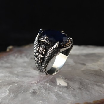 925 Sterling Silver Green Zircon Stone Eagle Claw Men Ring